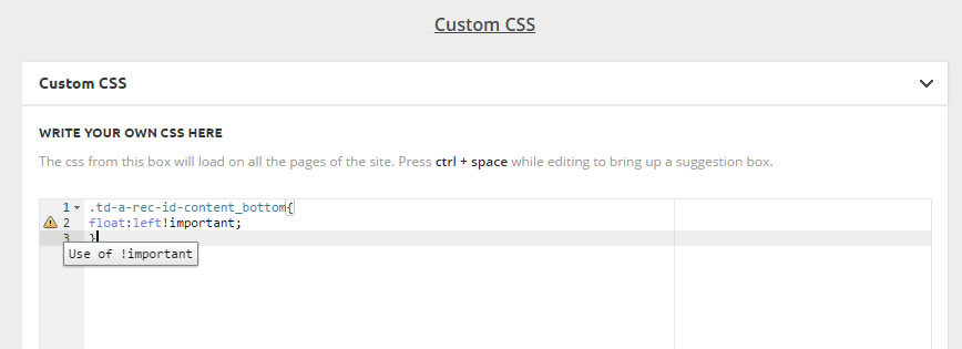 I am add to custom CSS this code